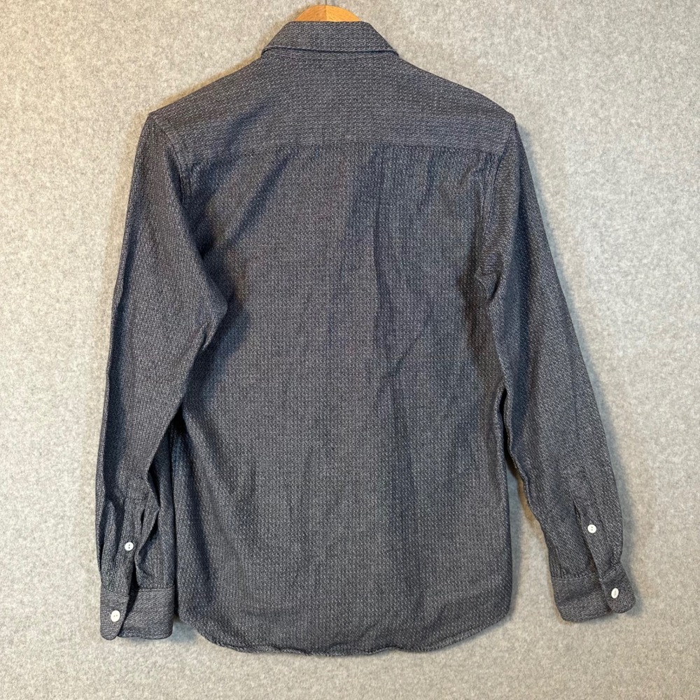 Saturdays NYC Button Down Shirt Men M Navy Blue Textured Long Sleeve Flap Pocket - Picture 4 of 8